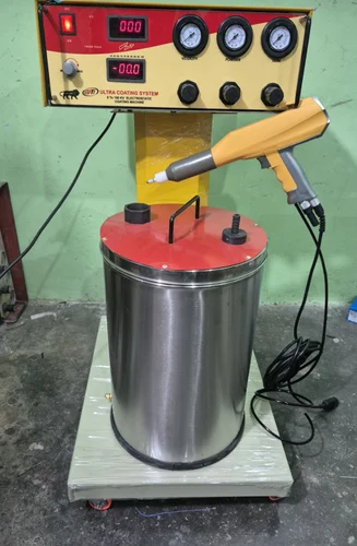 Electrostatic powder coating machine on the factory floor