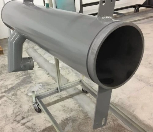 Powder-coated structural steel pipe finished in gray